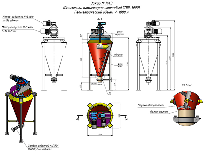 Смеситель планетарно-шнековый - схема устройства