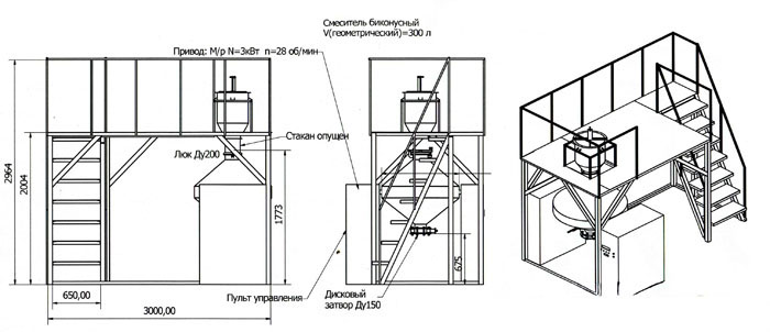 Вариант схемы биконусного смесителя